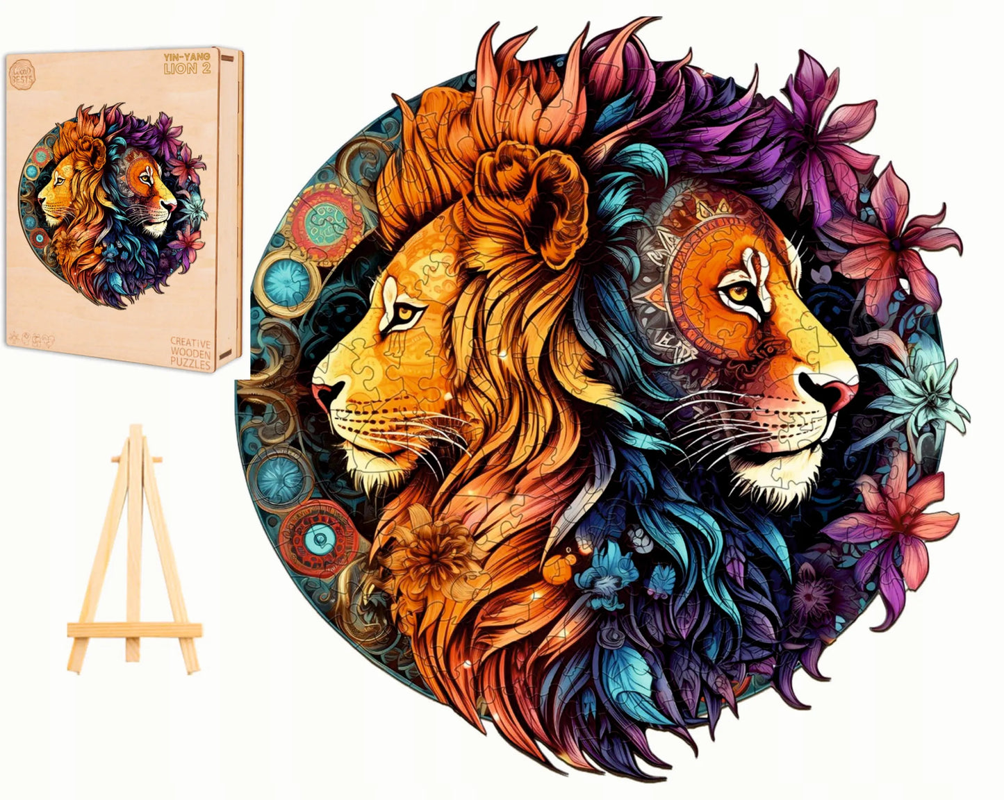 DIDELĖS MEDINĖS DĖLIONĖS 300 DETALIŲ YING YANG LIŪTAI MEDINĖJE DĖŽUTĖJE