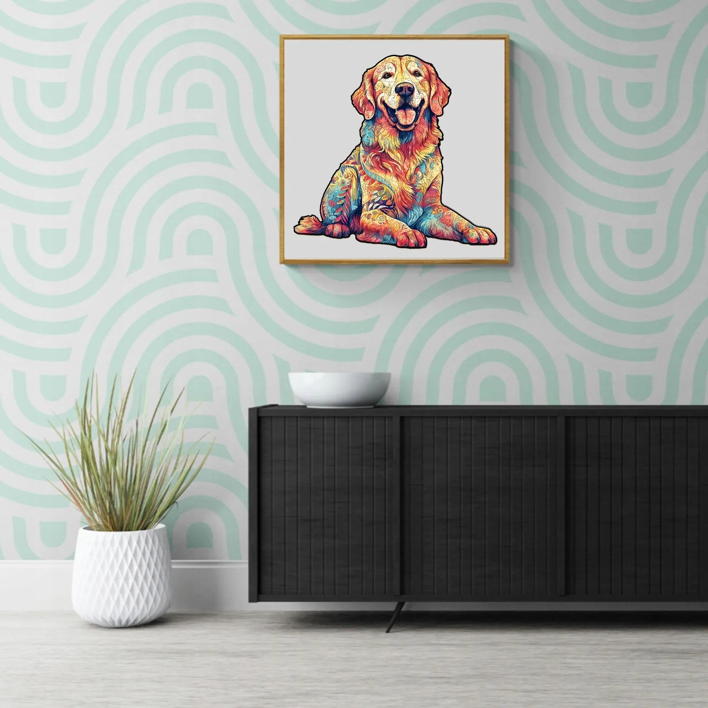 DIDELĖS MEDINĖS DĖLIONĖS 300 ELEMENTŲ GOLDEN RETRIEVER MEDINĖJE DĖŽUTĖJE