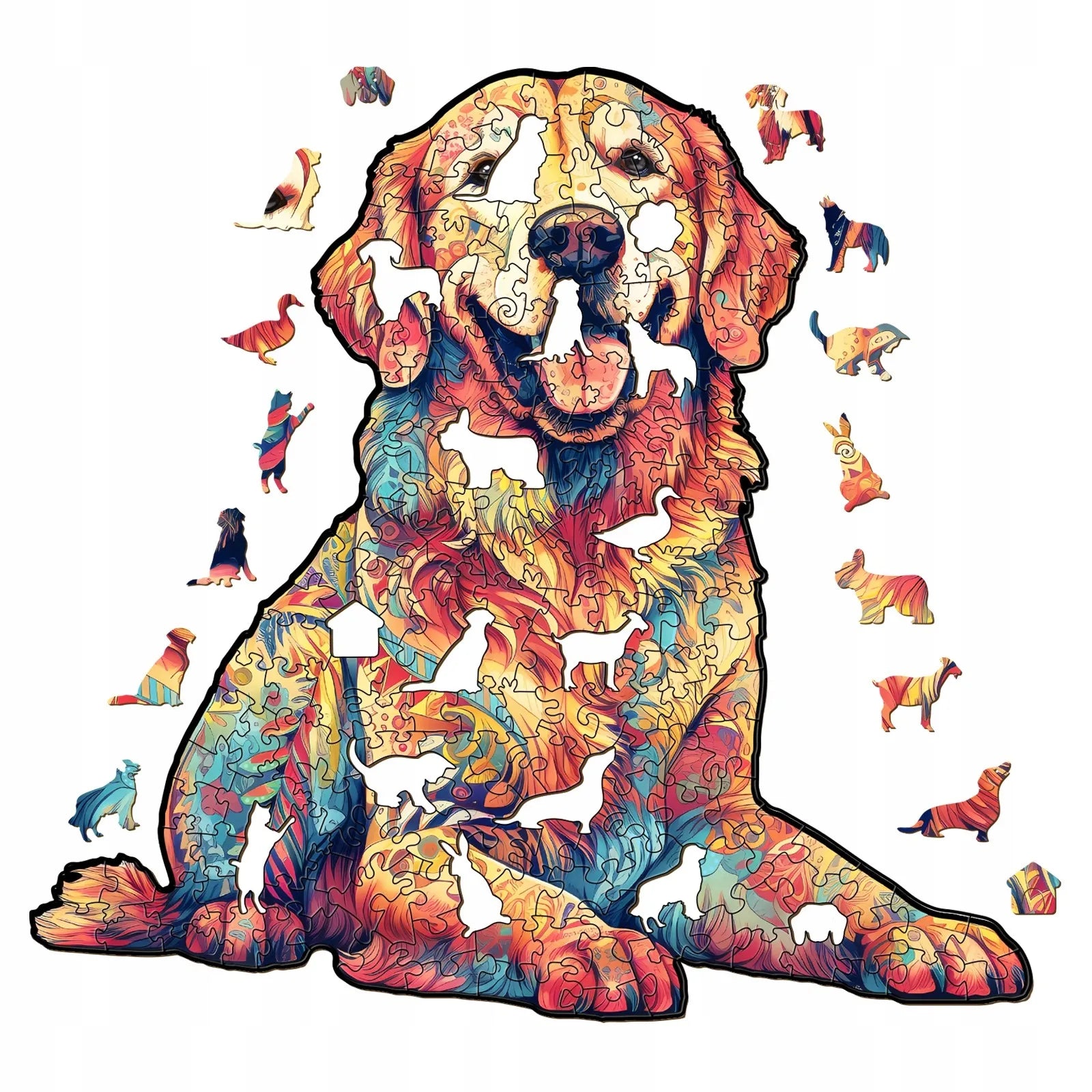 DIDELĖS MEDINĖS DĖLIONĖS 300 ELEMENTŲ GOLDEN RETRIEVER MEDINĖJE DĖŽUTĖJE