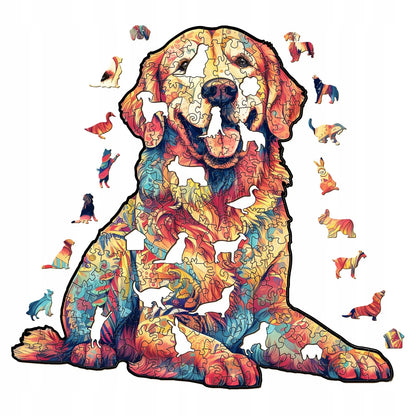 DIDELĖS MEDINĖS DĖLIONĖS 300 ELEMENTŲ GOLDEN RETRIEVER MEDINĖJE DĖŽUTĖJE