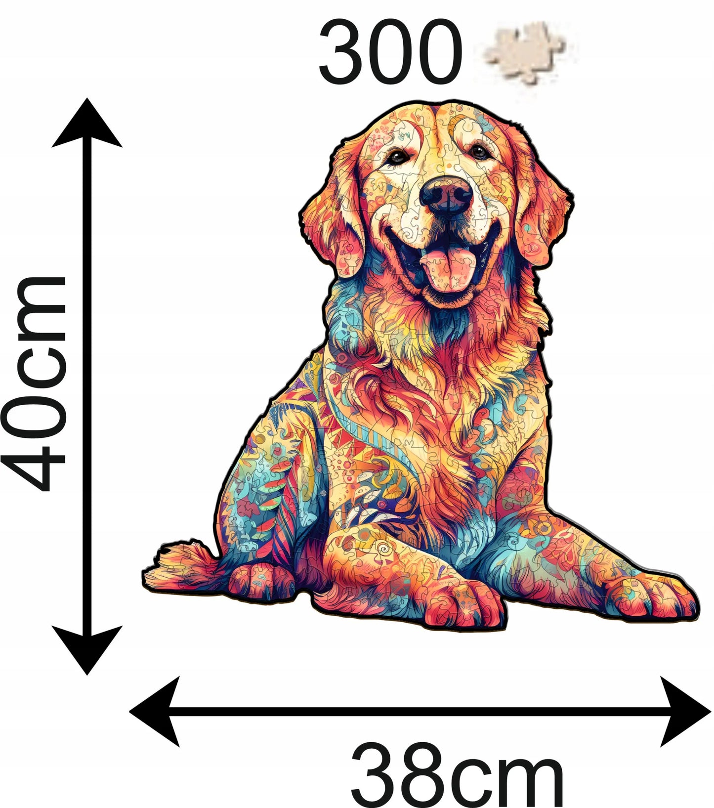 DIDELĖS MEDINĖS DĖLIONĖS 300 ELEMENTŲ GOLDEN RETRIEVER MEDINĖJE DĖŽUTĖJE