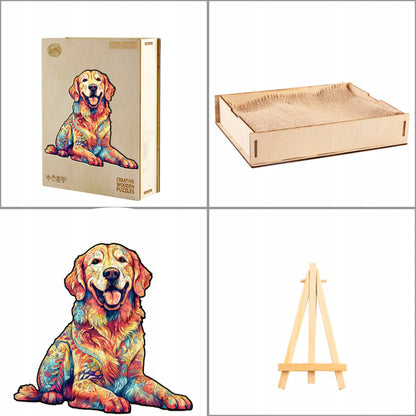 DIDELĖS MEDINĖS DĖLIONĖS 300 ELEMENTŲ GOLDEN RETRIEVER MEDINĖJE DĖŽUTĖJE