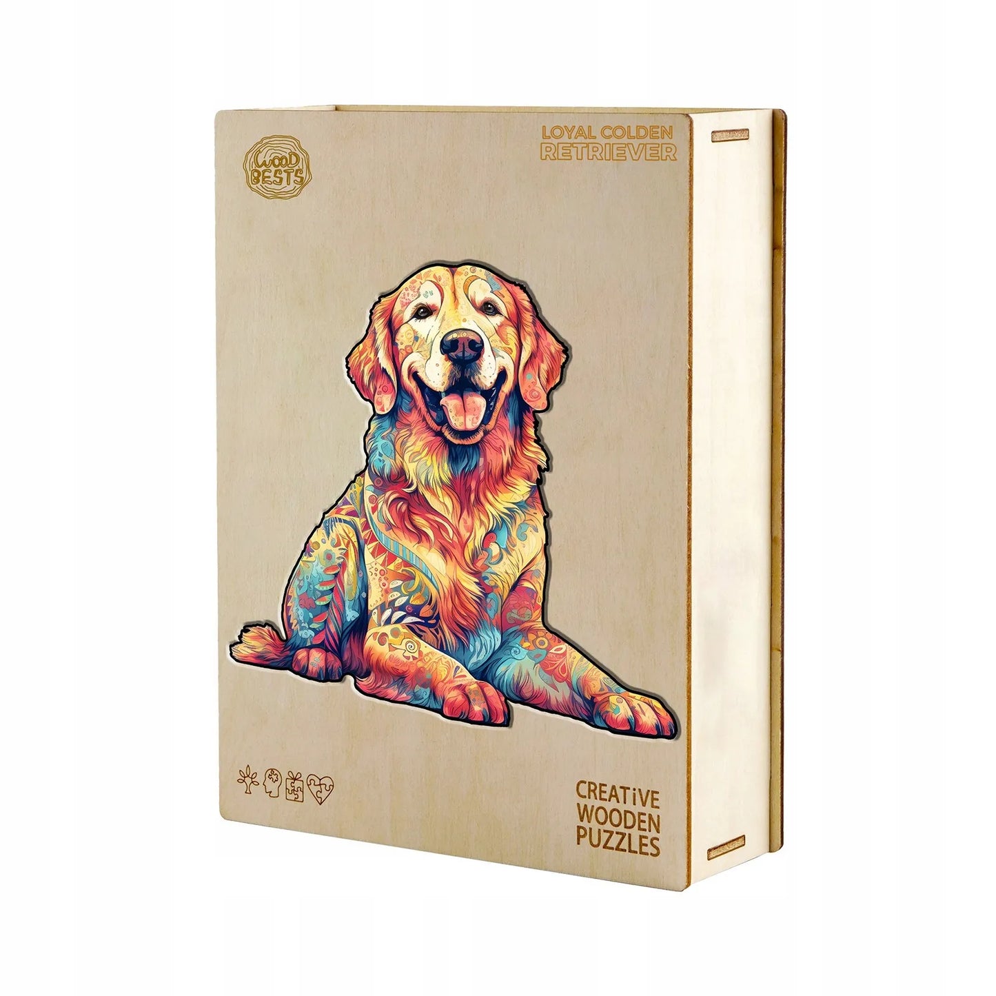 DIDELĖS MEDINĖS DĖLIONĖS 300 ELEMENTŲ GOLDEN RETRIEVER MEDINĖJE DĖŽUTĖJE