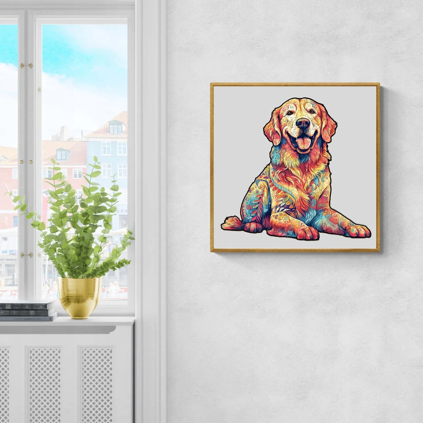 DIDELĖS MEDINĖS DĖLIONĖS 300 ELEMENTŲ GOLDEN RETRIEVER MEDINĖJE DĖŽUTĖJE
