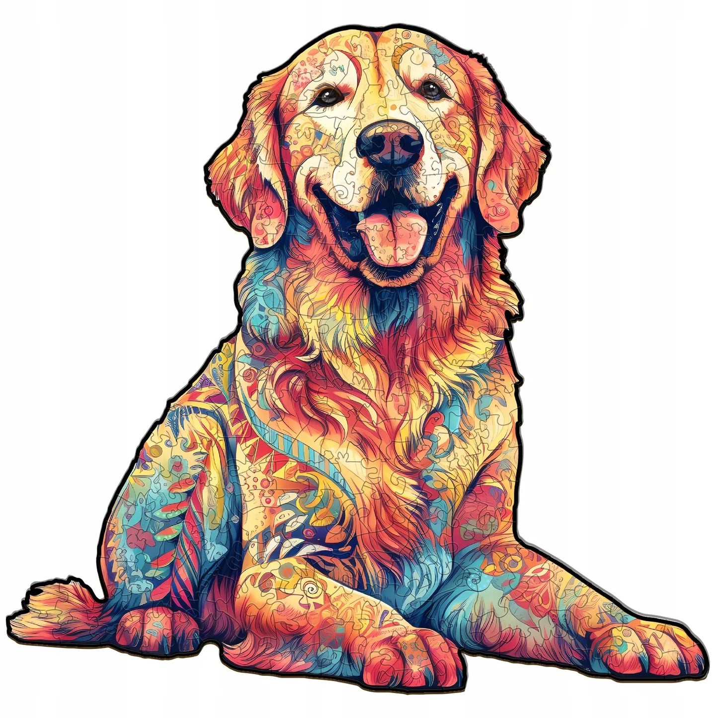 DIDELĖS MEDINĖS DĖLIONĖS 300 ELEMENTŲ GOLDEN RETRIEVER MEDINĖJE DĖŽUTĖJE