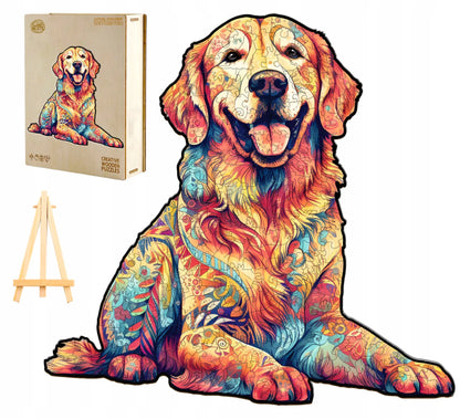 DIDELĖS MEDINĖS DĖLIONĖS 300 ELEMENTŲ GOLDEN RETRIEVER MEDINĖJE DĖŽUTĖJE