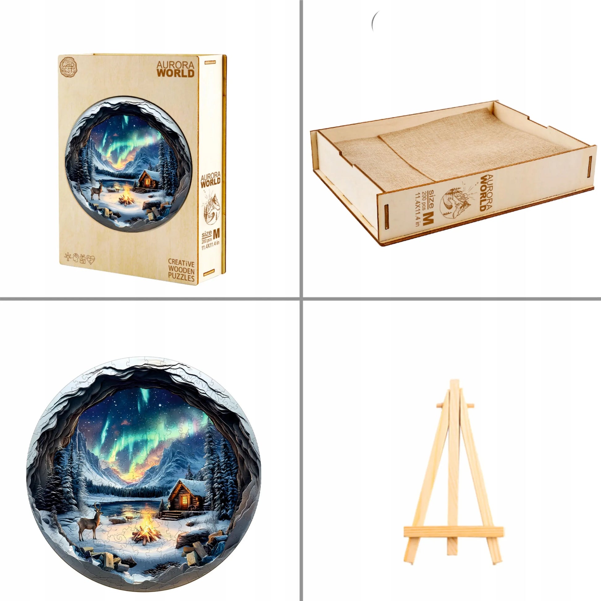 DIDELĖS MEDINĖS DĖLIONĖS 300 ELEMENTŲ MEDINĖJE DĖŽUTĖJE ŠIAURĖS PAŠVAISTĖ 3D