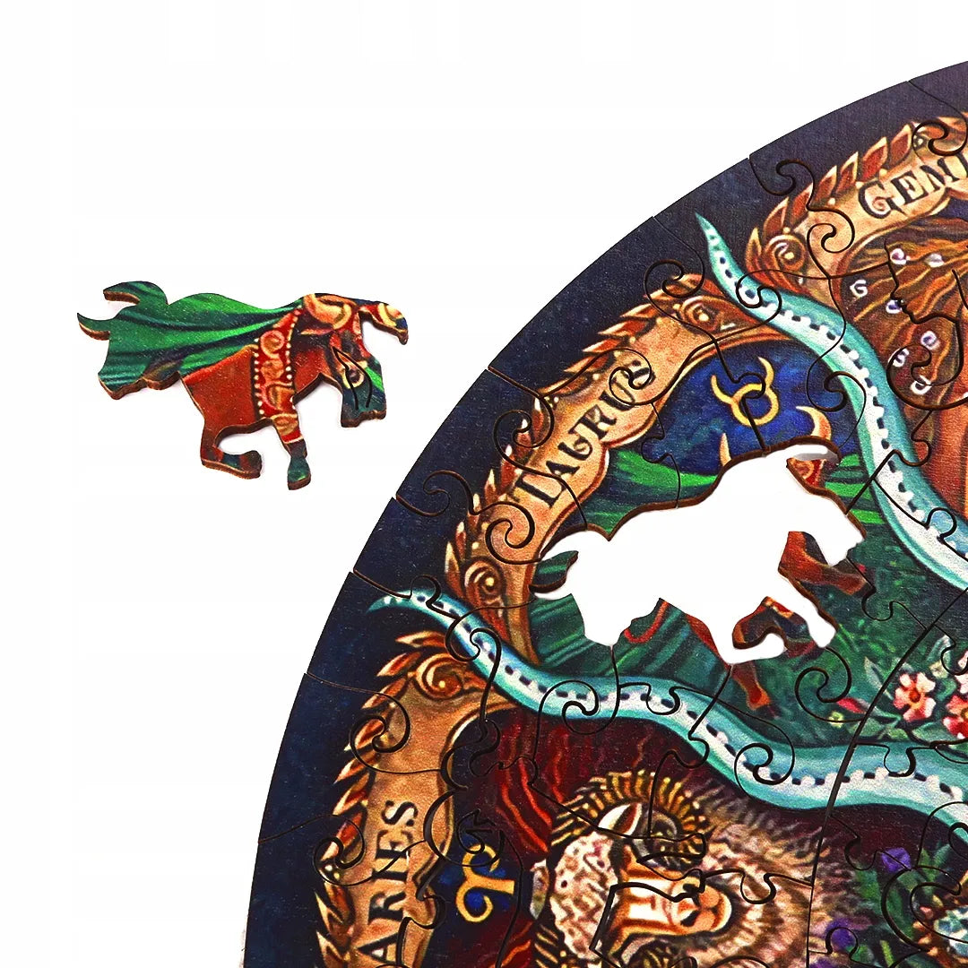 DIDELĖS MEDINĖS DĖLIONĖS 343 ELEMENTAI ZODIAKO ŽENKLAI MEDINĖJE DĖŽUTĖJE