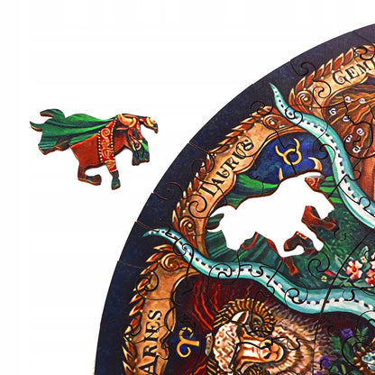 DIDELĖS MEDINĖS DĖLIONĖS 343 ELEMENTAI ZODIAKO ŽENKLAI MEDINĖJE DĖŽUTĖJE