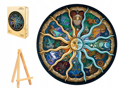DIDELĖS MEDINĖS DĖLIONĖS 343 ELEMENTAI ZODIAKO ŽENKLAI MEDINĖJE DĖŽUTĖJE