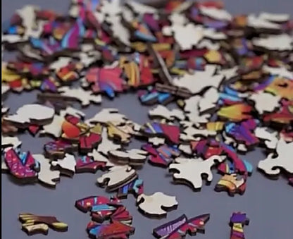DIDELĖS MEDINĖS DĖLIONĖS FENIX MANDALA, 300 DETALIŲ, MEDINĖJE DĖŽUTĖJE