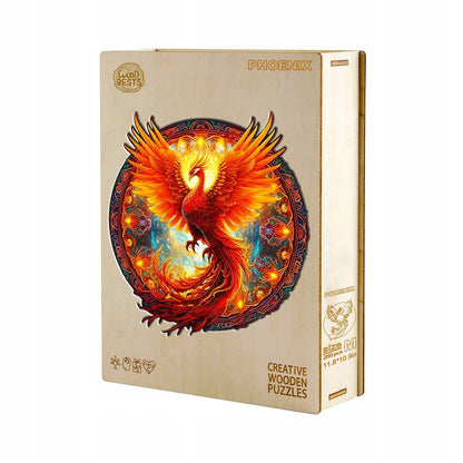 DIDELĖS MEDINĖS DĖLIONĖS FENIX MANDALA, 300 DETALIŲ, MEDINĖJE DĖŽUTĖJE