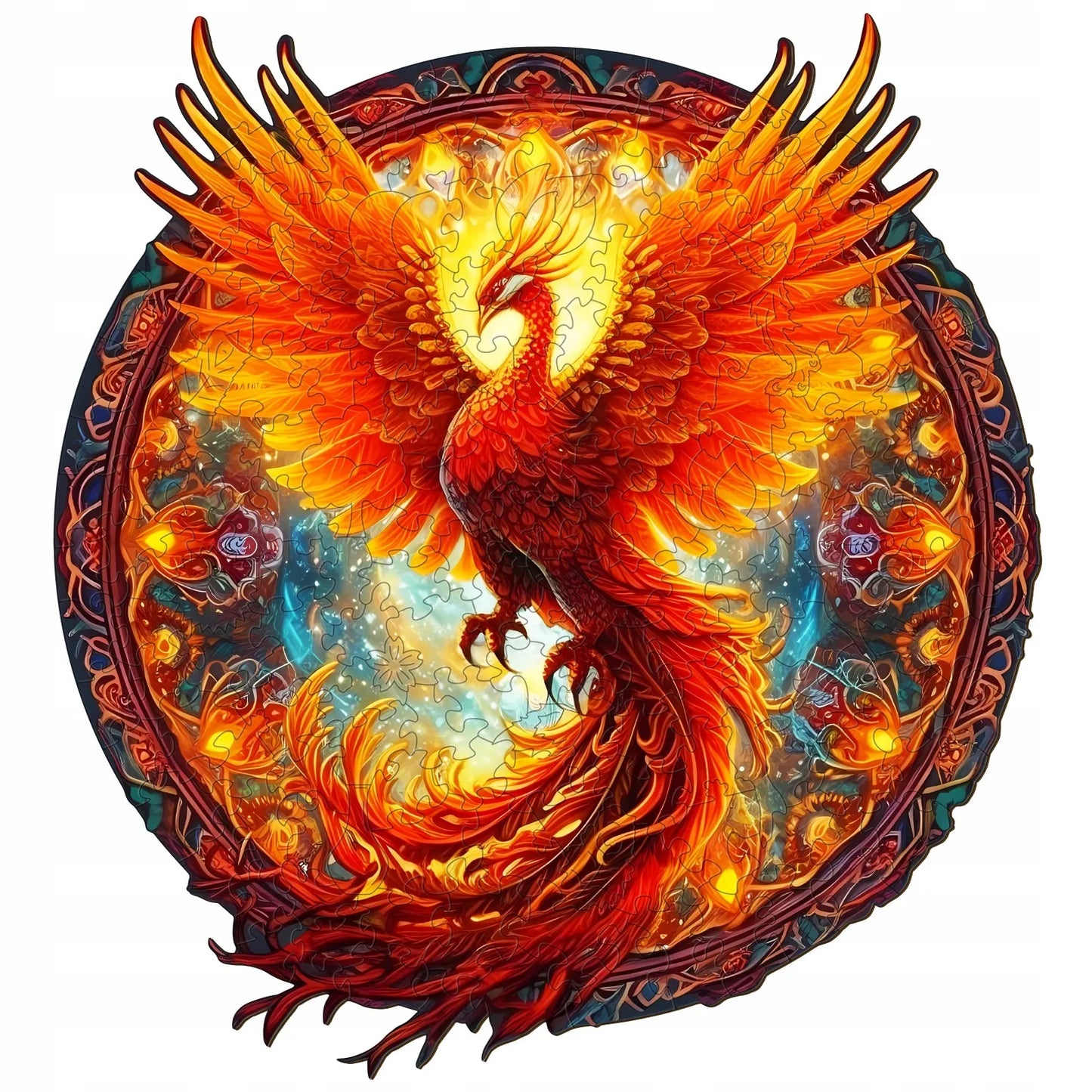 DIDELĖS MEDINĖS DĖLIONĖS FENIX MANDALA, 300 DETALIŲ, MEDINĖJE DĖŽUTĖJE