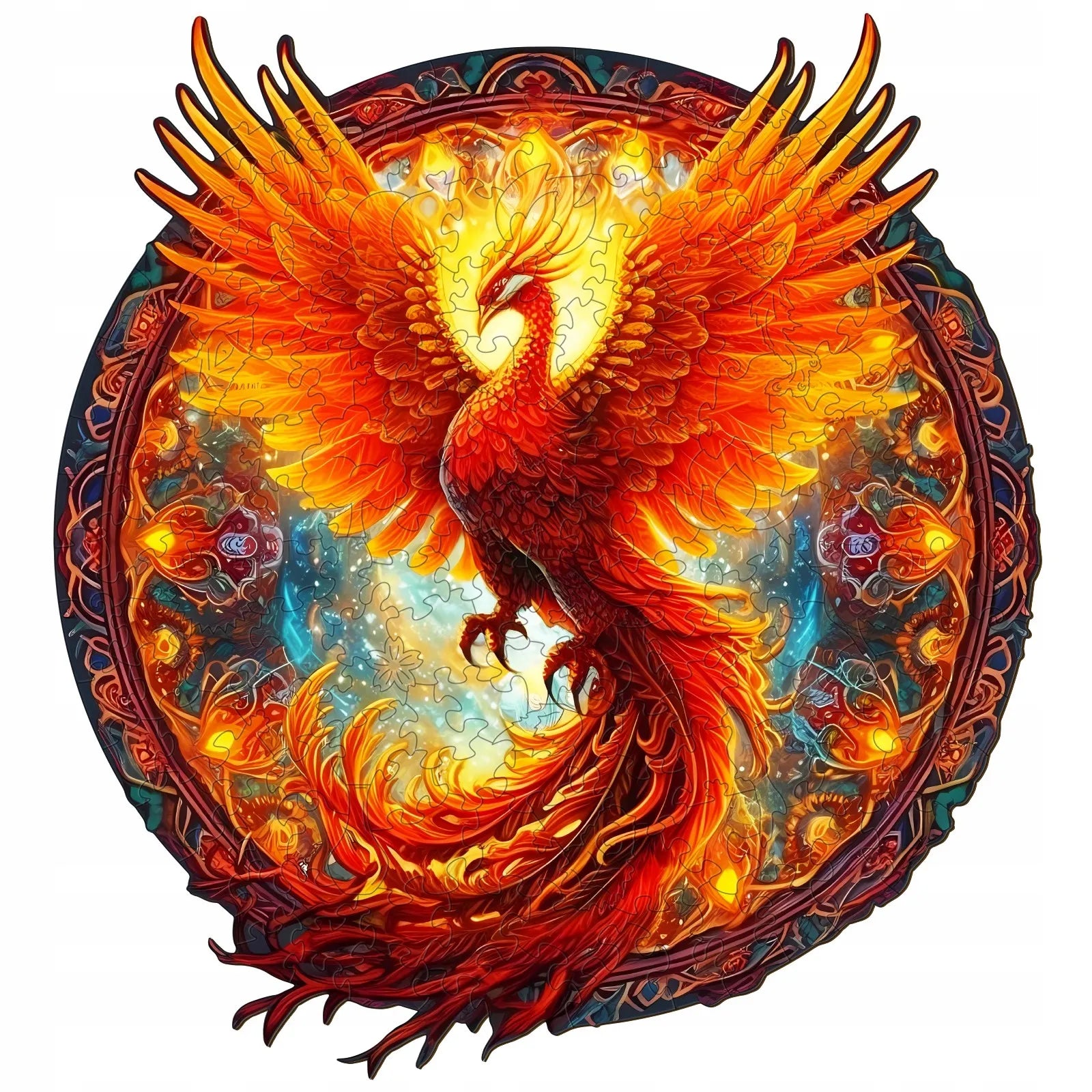 DIDELĖS MEDINĖS DĖLIONĖS FENIX MANDALA, 300 DETALIŲ, MEDINĖJE DĖŽUTĖJE