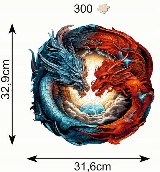 DIDELĖS MEDINĖS DĖLIONĖS SMOK YING YANG, 300 DETALIŲ, MEDINĖJE DĖŽUTĖJE