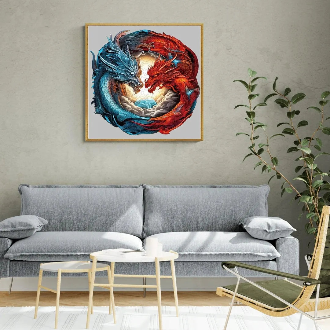 DIDELĖS MEDINĖS DĖLIONĖS SMOK YING YANG, 300 DETALIŲ, MEDINĖJE DĖŽUTĖJE