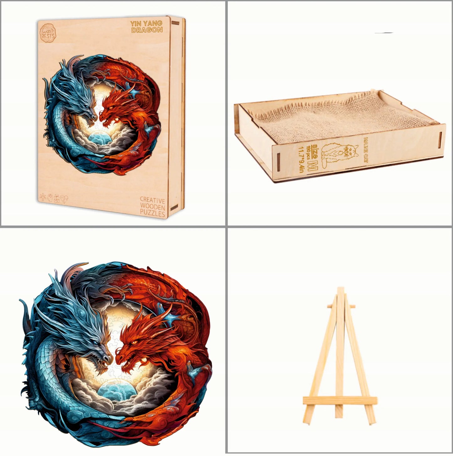 DIDELĖS MEDINĖS DĖLIONĖS SMOK YING YANG, 300 DETALIŲ, MEDINĖJE DĖŽUTĖJE