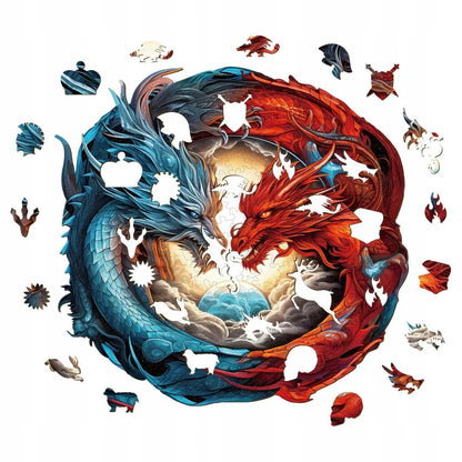 DIDELĖS MEDINĖS DĖLIONĖS SMOK YING YANG, 300 DETALIŲ, MEDINĖJE DĖŽUTĖJE