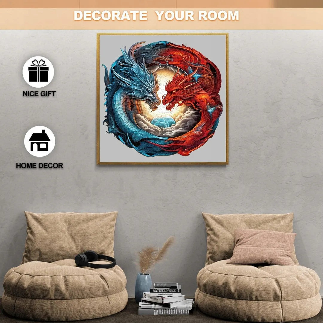 DIDELĖS MEDINĖS DĖLIONĖS SMOK YING YANG, 300 DETALIŲ, MEDINĖJE DĖŽUTĖJE