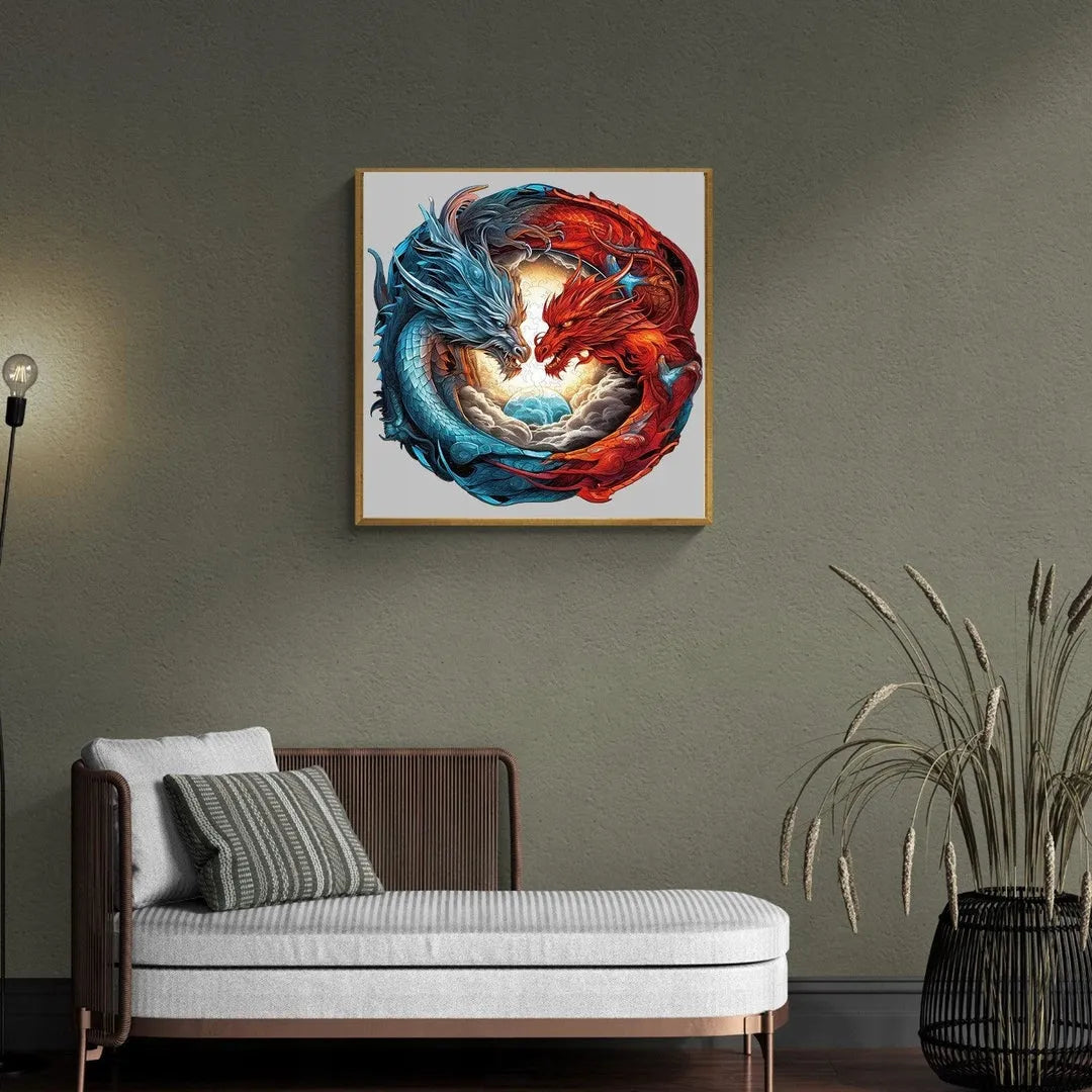 DIDELĖS MEDINĖS DĖLIONĖS SMOK YING YANG, 300 DETALIŲ, MEDINĖJE DĖŽUTĖJE