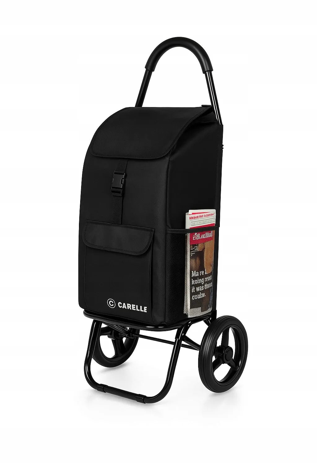 Didelės talpos sulankstomas pirkinių vežimėlis, 55 l, 21 cm ratai su guoliais, tvirtas, juodas