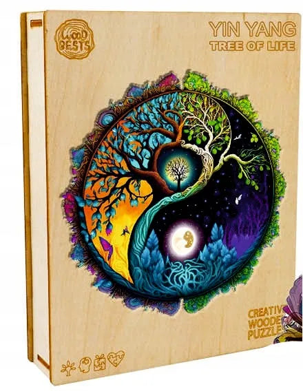 Dideli mediniai dėlionės elementai Ying Yang 300 vnt. medinėje dėžutėje