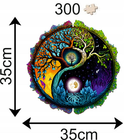 Dideli mediniai dėlionės elementai Ying Yang 300 vnt. medinėje dėžutėje
