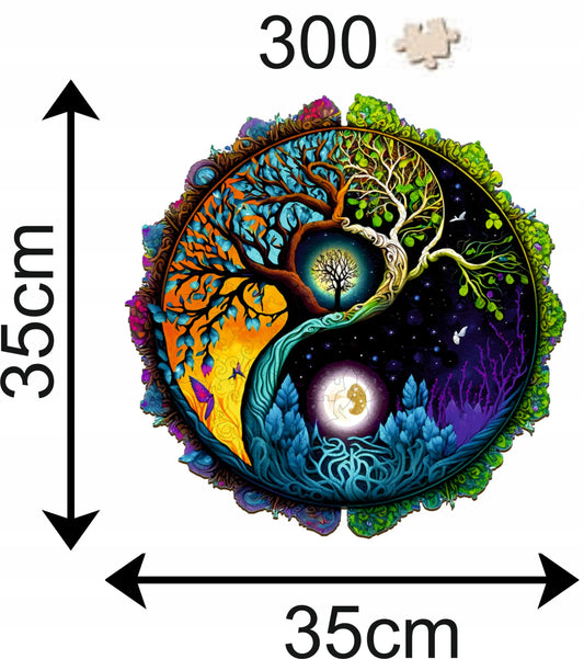 Dideli mediniai dėlionės elementai Ying Yang 300 vnt. medinėje dėžutėje