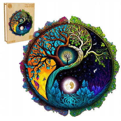 Dideli mediniai dėlionės elementai Ying Yang 300 vnt. medinėje dėžutėje