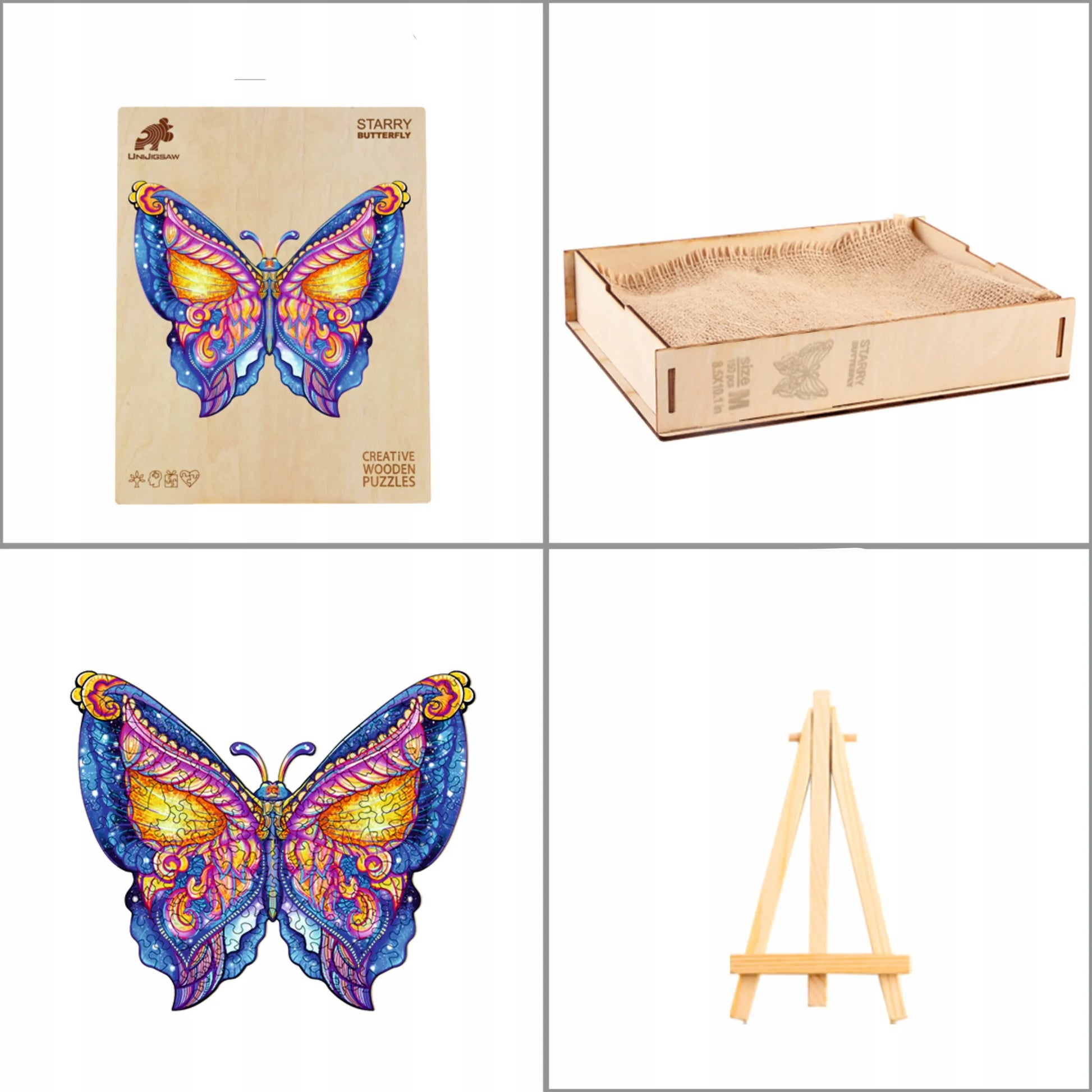 DIDELI MEDINIAI DĖLIONĖS MOTYL 282 ELEMENTAI MEDINĖJE DĖŽUTĖJE