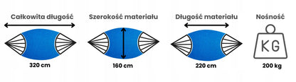 Didelis dvivietis sodo hamakas SINGA 220x160 raudonas su virvėmis ir dėklu POTENZA