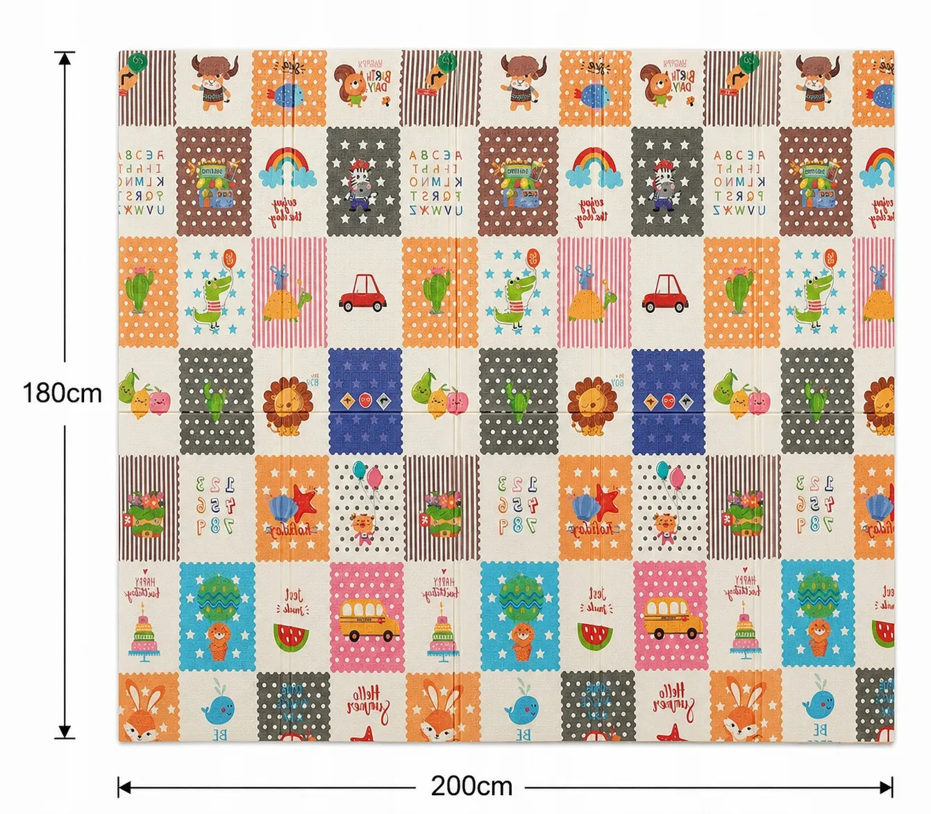 Didelis edukacinis poroloninis kilimėlis 180x200 cm sulankstomas dvipusis XPE (I166)