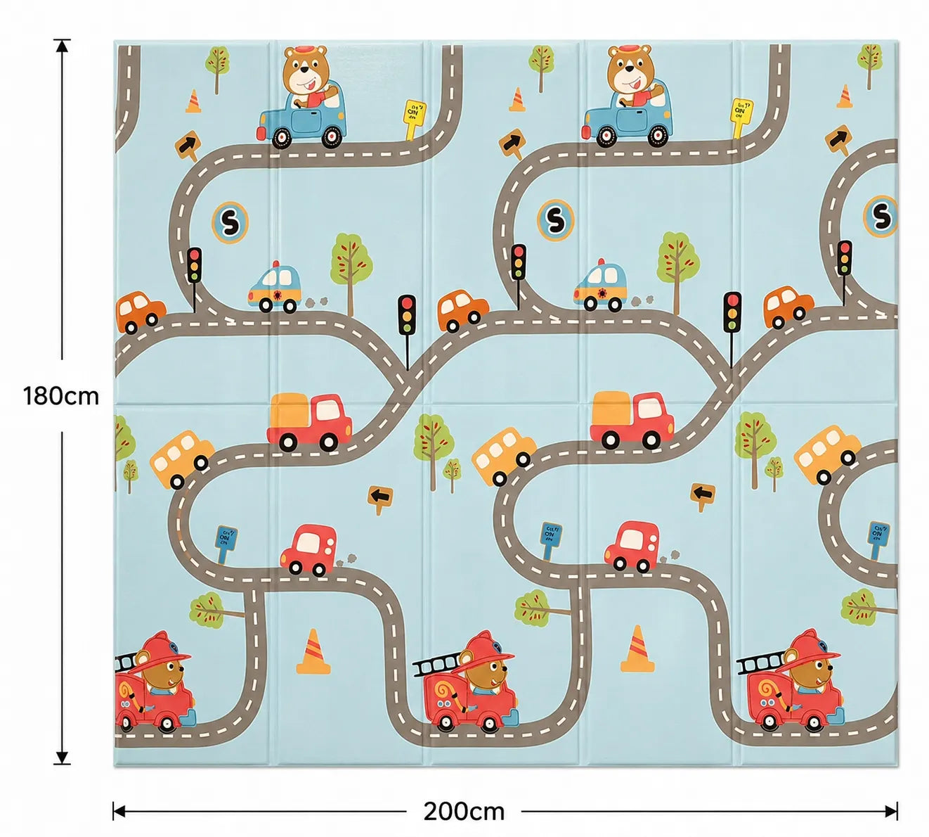 Didelis edukacinis poroloninis kilimėlis 180x200 cm sulankstomas dvipusis XPE (I166)