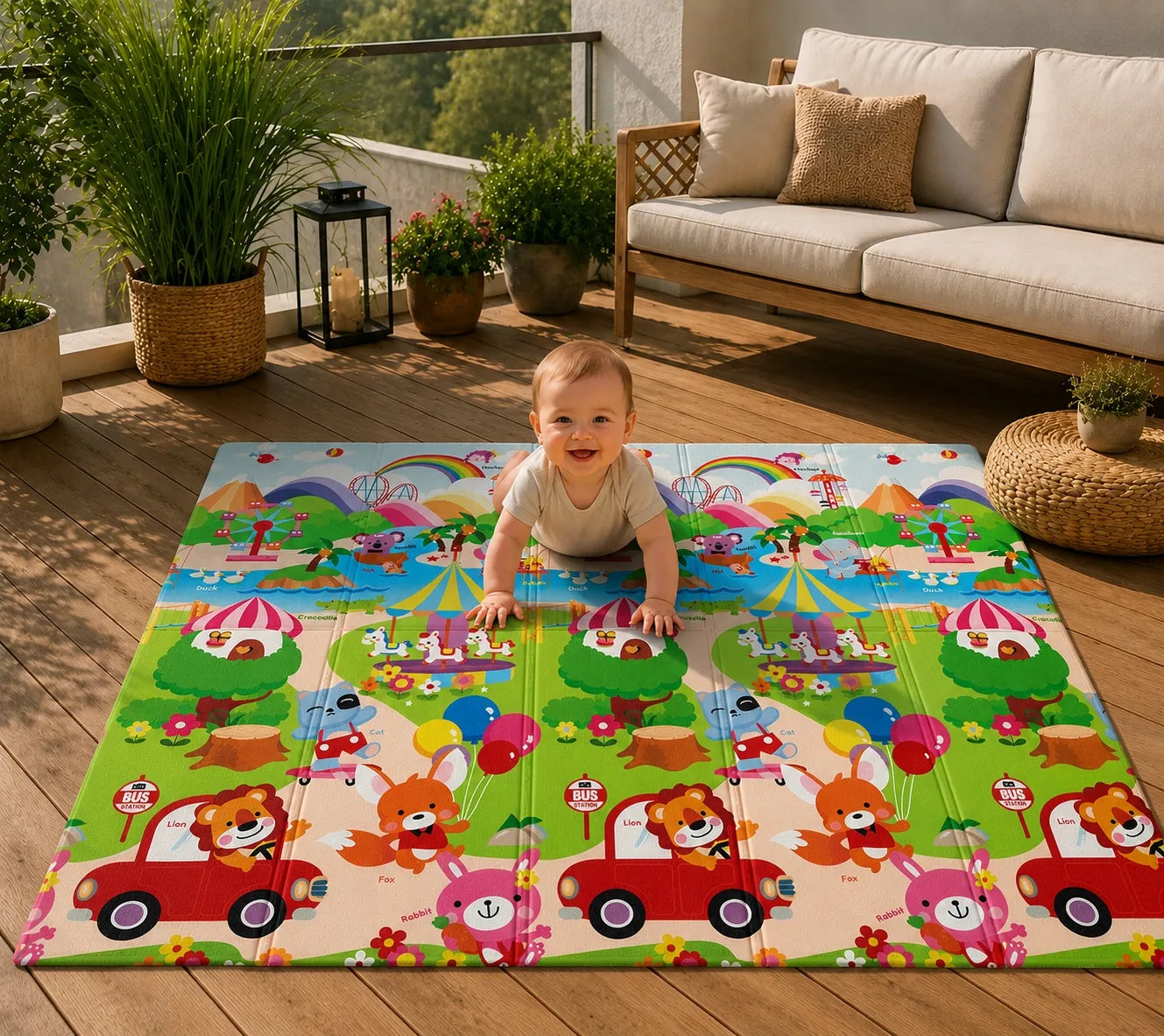 Didelis edukacinis putplasčio kilimėlis 180x200 cm sulankstomas dvipusis XPE (I166)