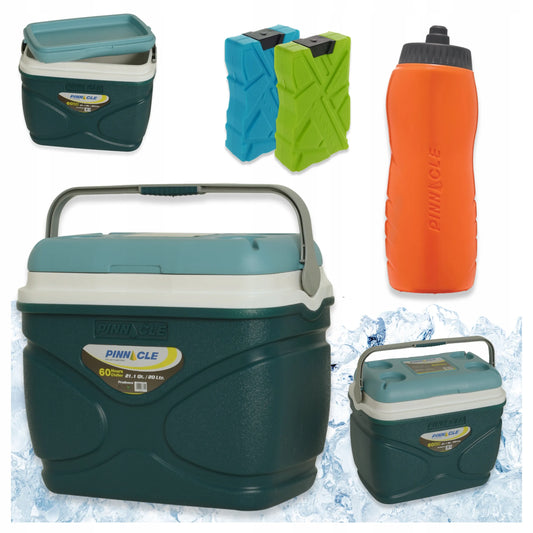 Didelis Pinnacle 20L turistinis šaltkrepšis, žalias + 2 vnt. 330 ml šaldymo elementai + gertuvė