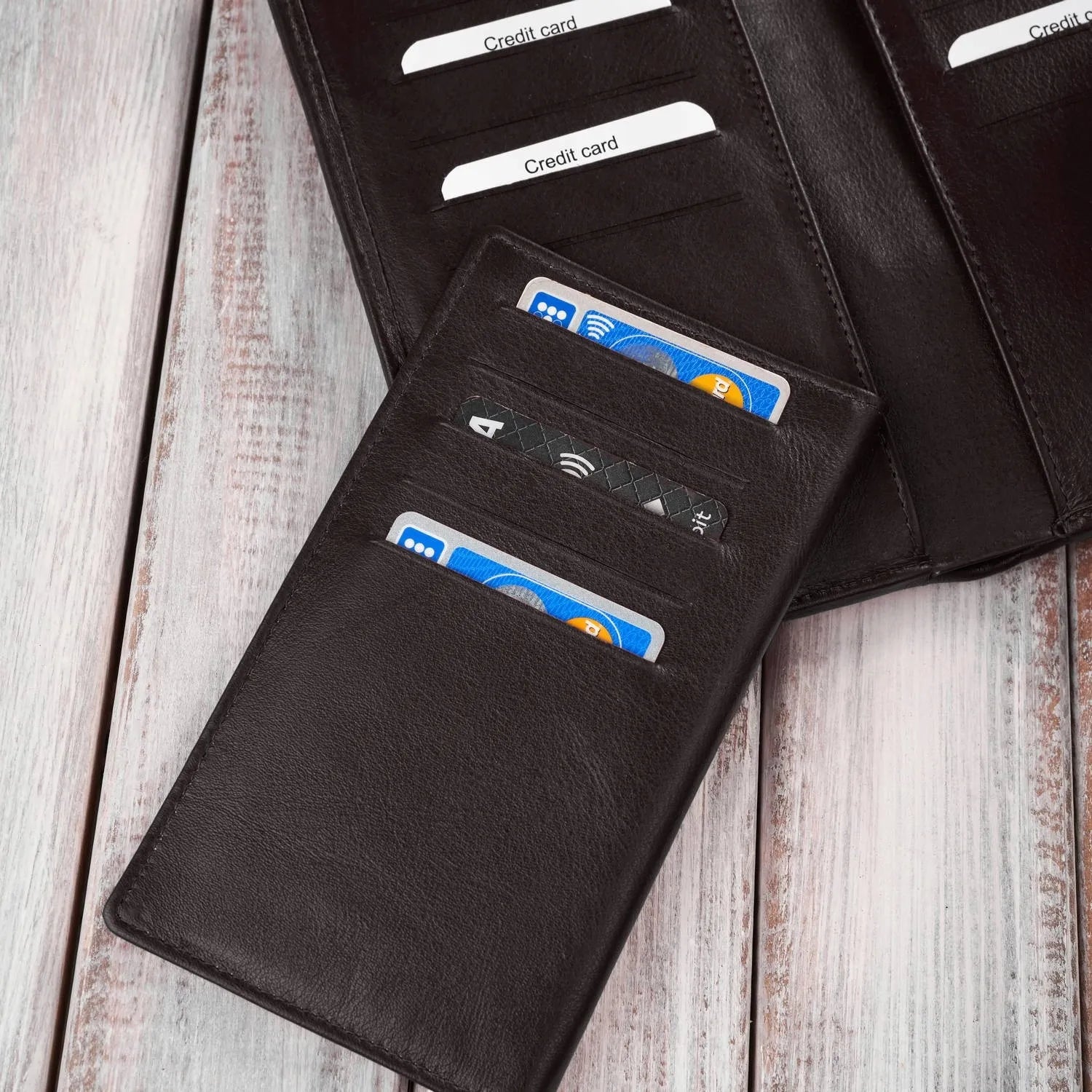 Didelis tamsiai rudas Paolo Peruzzi moteriškas rankų darbo piniginė su RFID apsauga