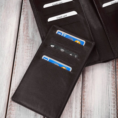 Didelis tamsiai rudas Paolo Peruzzi moteriškas rankų darbo piniginė su RFID apsauga