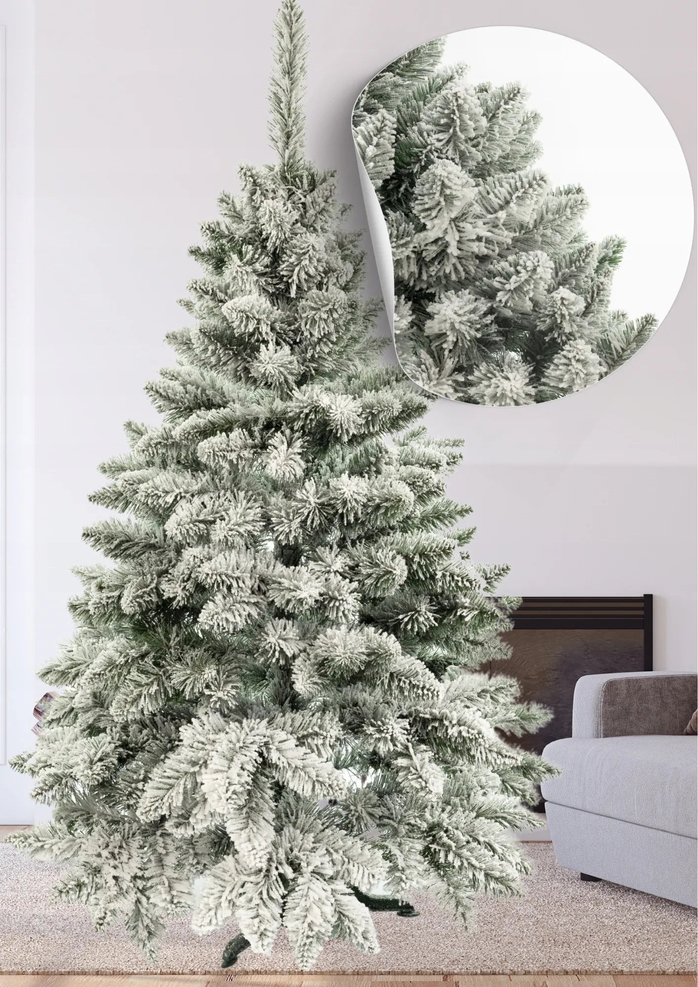 Dirbtinė snieguota pušis PREMIUM 250 cm, tanki ir natūraliai atrodanti
