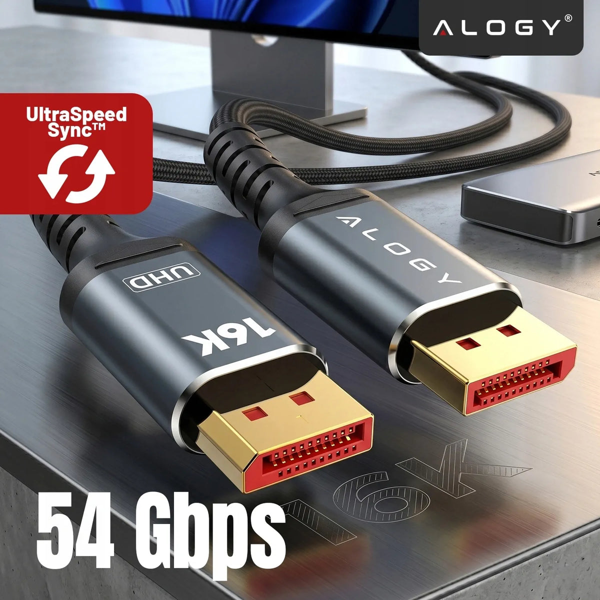 DisplayPort 2.1 kabelis 1 m monitoriui, DP 4K/240 Hz, DSC, G-SYNC, FreeSync