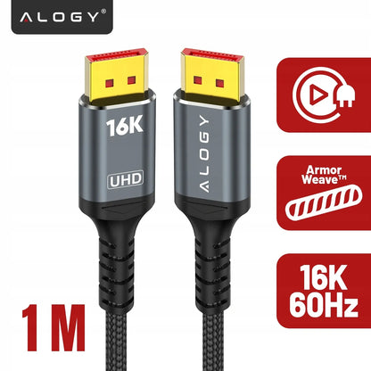 DisplayPort 2.1 kabelis 1 m monitoriui, DP 4K/240 Hz, DSC, G-SYNC, FreeSync