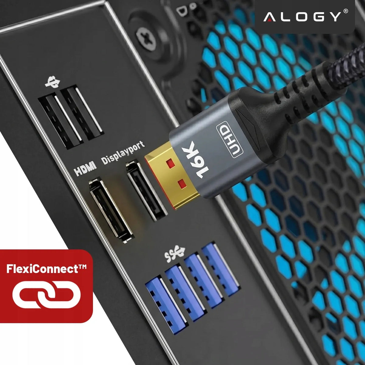 DisplayPort 2.1 kabelis 1 m monitoriui, DP 4K/240 Hz, DSC, G-SYNC, FreeSync