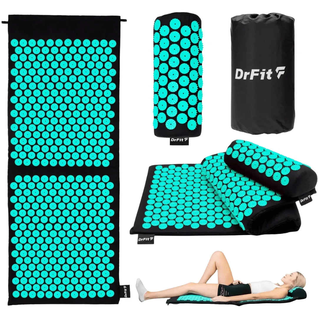 DrFit akupresūros kilimėlis su spygliais + pagalvė, ilgas gydomasis nugaros masažo kilimėlis