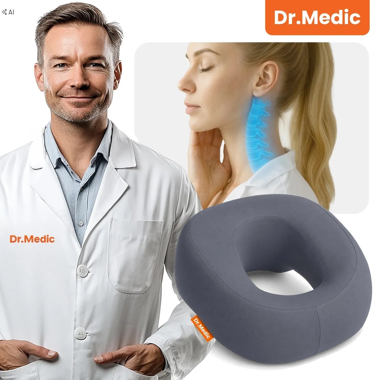 Dr.Med ortopedinė masažo pagalvė miegui ant pilvo su veido anga, pilka, XXL