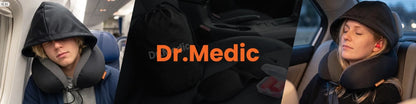 Dr.Medic TravelHood™ kelioninė kaklo pagalvė su gobtuvu, atminties putomis, akių kauke ir ausų kištukais