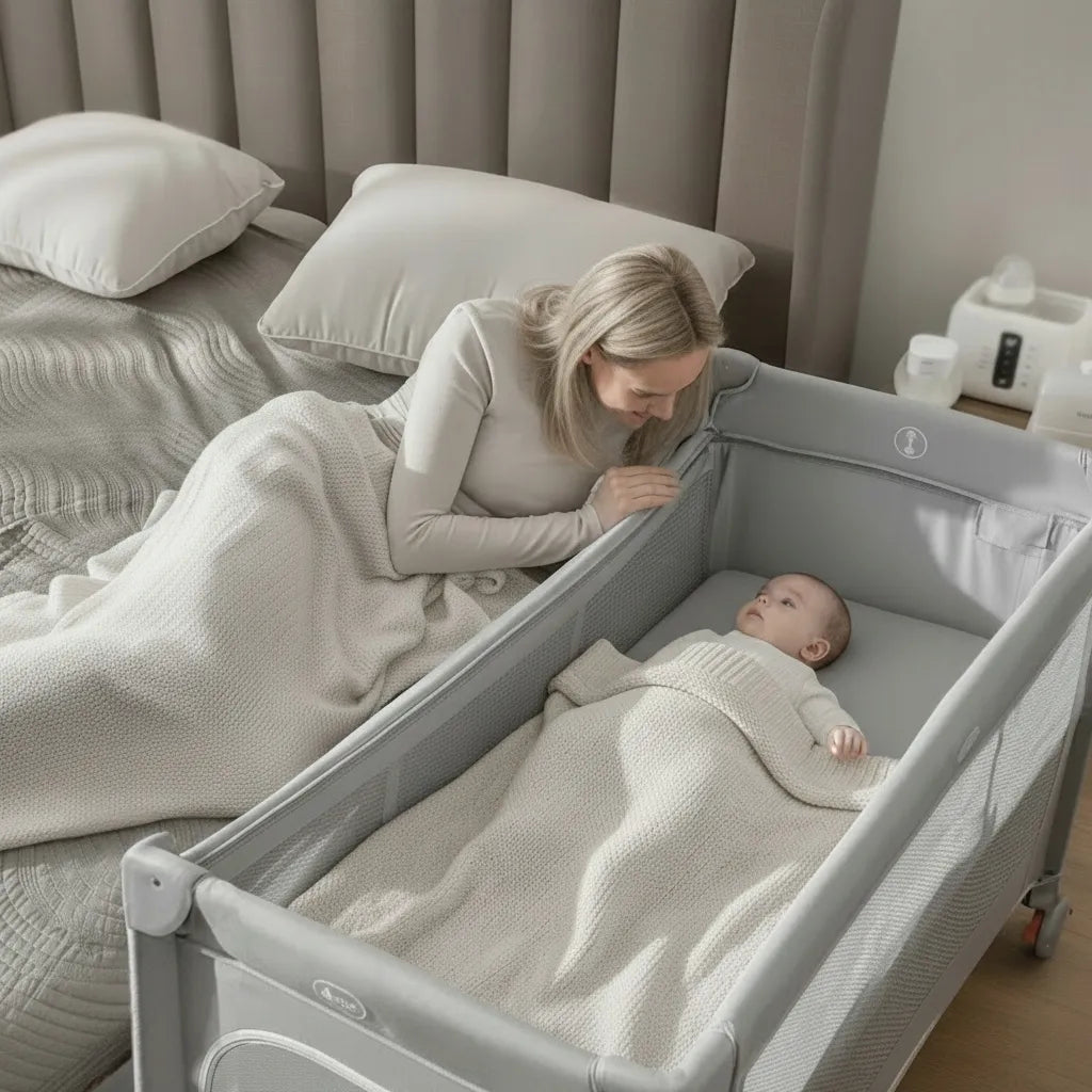 Dviejų lygių kelioninė lovytė SEVERNO Kids Close to Mommy, pristumiama + tinklelis nuo uodų