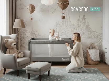 Dviejų lygių kelioninė lovytė SEVERNO Kids Close to Mommy, pristumiama + tinklelis nuo uodų