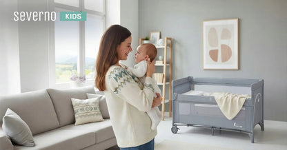Dviejų lygių kelioninė lovytė SEVERNO Kids Close to Mommy, pristumiama + tinklelis nuo uodų