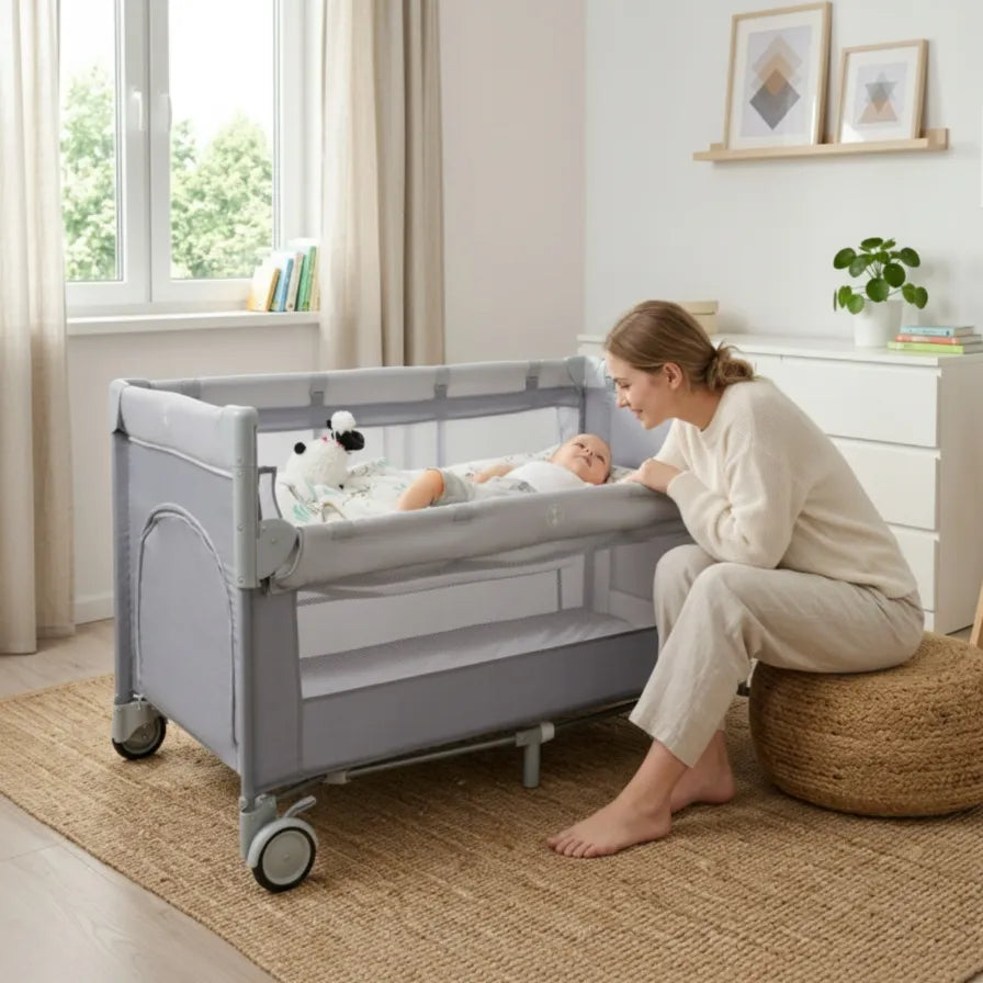 Dviejų lygių kelioninė lovytė SEVERNO Kids Close to Mommy, pristumiama + tinklelis nuo uodų