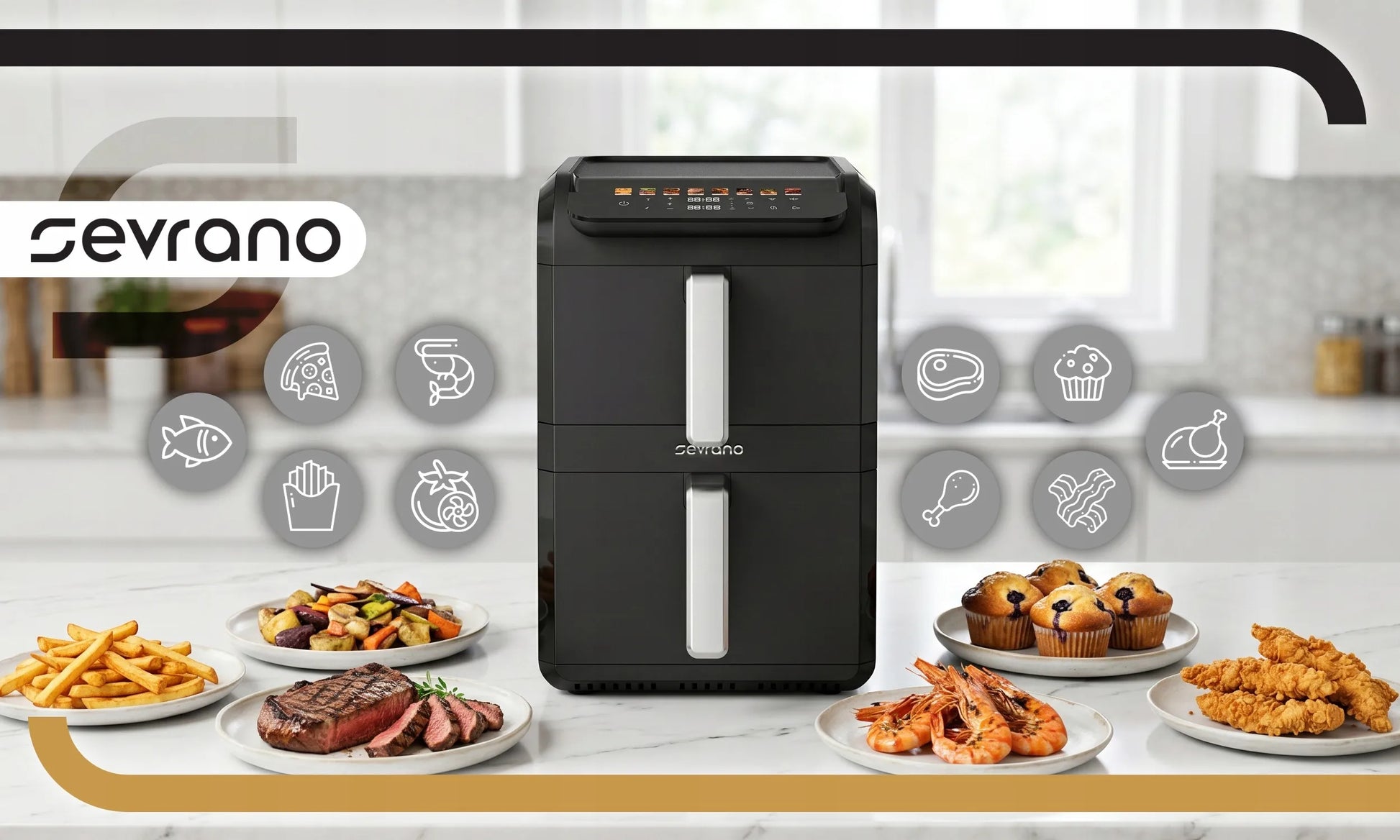Dviejų zonų vertikali oro gruzdintuvė 11L, 2800W