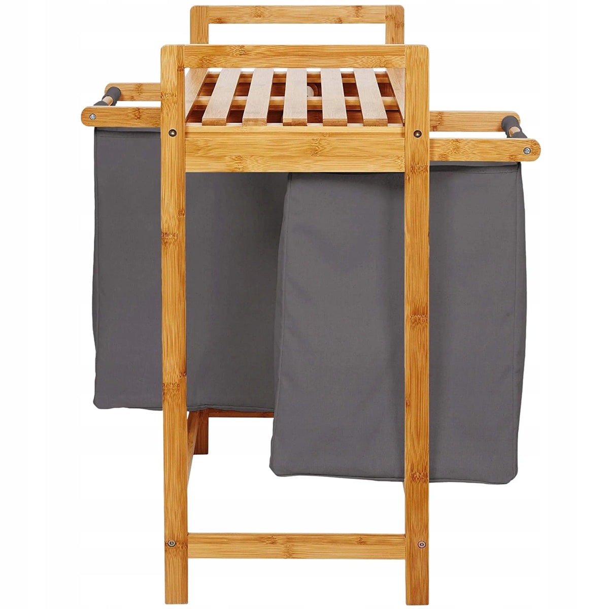 Dvigubas bambukinis skalbinių krepšys AD.CON, 60 l, 73 × 64 × 33 cm, 2 skyrių, tamsiai pilkas